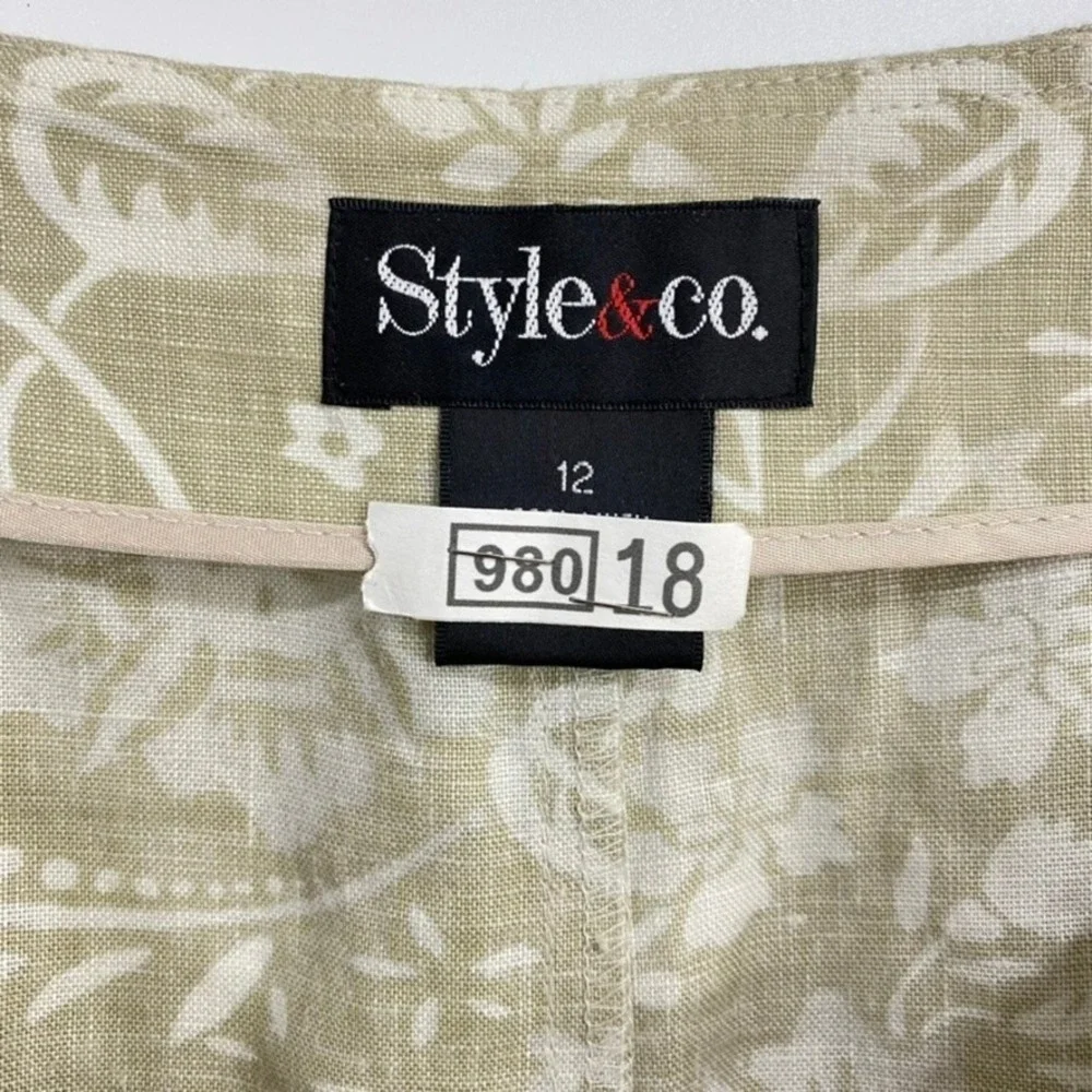 Style & Co Skirt Size 12 Green Floral Linen Maxi A Line Boho Neutral Cottagecore